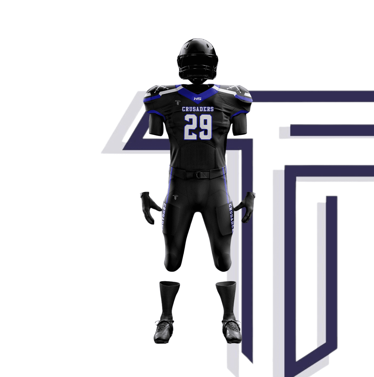 Black american football uniform set